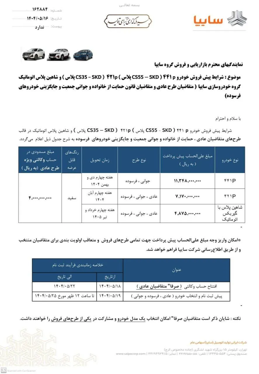 شرایط فروش سایپا- مرداد 1404